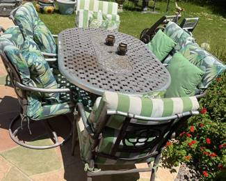 Patio table, top of table (40x65), (29 inches tall)& 6 chairs (21x36)