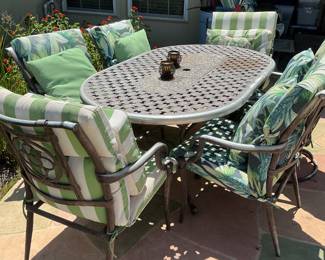 Patio table, top of table (40x65), (29 inches tall)& 6 chairs (21x36)