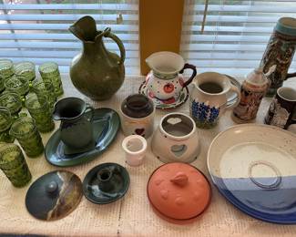 Vintage Green glassware set & Pottery