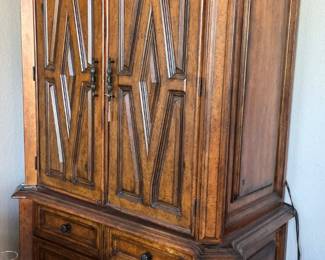 Aspen home TV entertainment cabinet (2piece) top piece (42x47 1/2), bottom piece (48x33 1/2) 81 inches tall