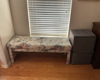 Floral bench (48x18), storage bins (16x13)