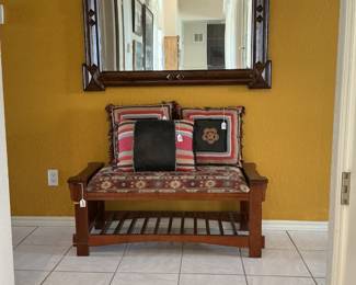 Charming Wooden entryway Bench with Mirror & Cushions