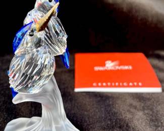 3 SwarovskiSilverCrystalandMalachiteKingfishersFigurine