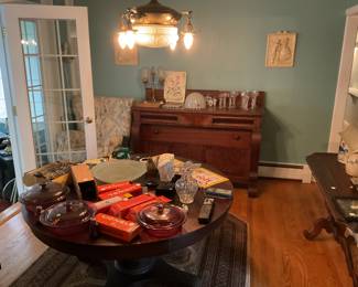1920s Paine Furniture Sideboard and Round Dining Table with Leaves
