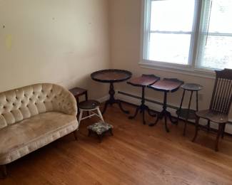 Love Seat, Side Tables, Arts and Crafts Chair in the Style of Mackintosh