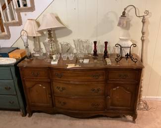 Vintage Sideboard and Various Glass