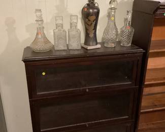 Vintage Glass Decanters, Metal Lamp, Barrister Bookcase