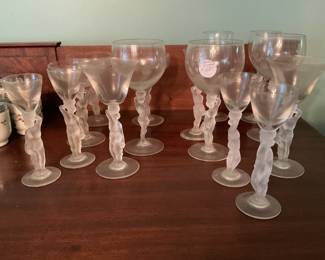 Vintage Bayel French Crystal Nude Bacchus Glasses
