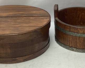 ANTIQUE OAK WASHTUB & CIRCULAR SLAT BOX