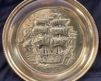 CIRCA 1910 PRESSED BRASS SAILING SHIP WALL ART