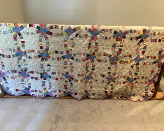 Double wedding ring hand stitched quilt
