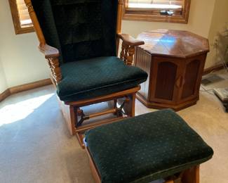Oak glider chair w footstool