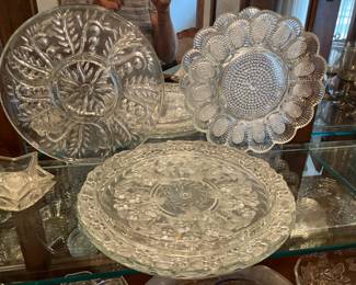Glass platters, devilled egg plate