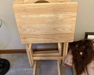 Set of 4 birch wood folding TV tables