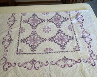 Hand stitched quilt w lavender cross stitch