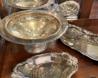 Silverplate bowls, compote