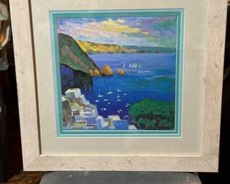 Framed Artwork of Mediterranean Seaside Town