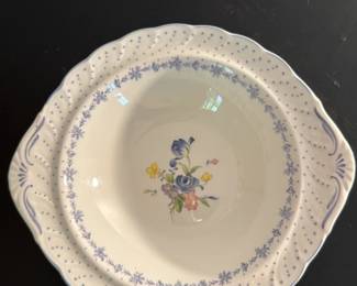 Ceramic Soup Dish with Handles and Floral Motif