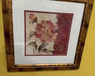Framed Floral Print Artwork in Wooden Frame