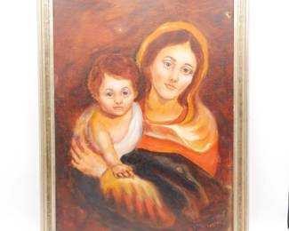 Original Oil Painting of Madonna and Jesus w/ Signature by M. Spears