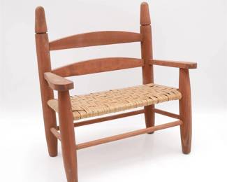 Wood and Wicker Miniature Toy Bench
