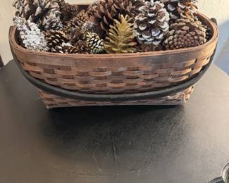 Woven Basket Filled with Decorative Pine Cones