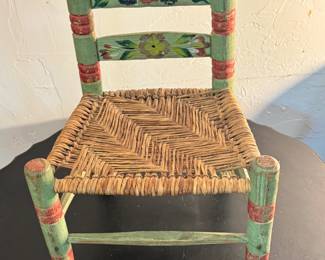 Painted Wood and Rattan Doll Chair