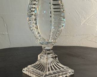 Cut Glass Egg-Shaped Paperweight on Pedestal