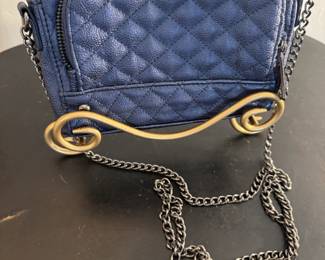 Blue Faux Leather Quilted Hand Purse with Chain Strap