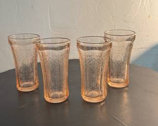 Four Molded Pink Glass Tumblers