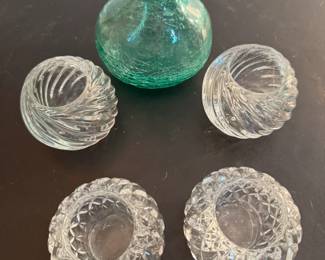 Glass Holders and Crackled Green Vase