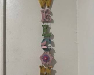 Painted Wood Wall Hanging with Metal Coils