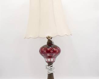Vintage Etched Cranberry Glass Table Lamp