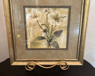 Floral Print in Gold-Tone Frame with Matte