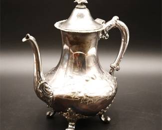 Homan Silver Plate Co Quadruple Plate Ornate Footed Teapot