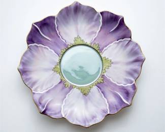 Floral Shaped Purple Porcelain Gold Rimmed Plate