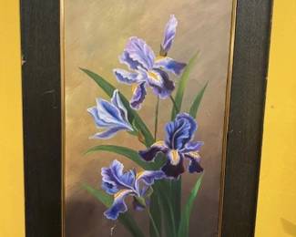 Framed Oil Painting of Purple Irises