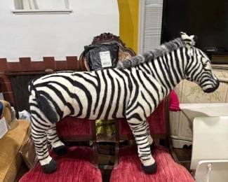 Large Plush Zebra Toy with Black and White Stripes