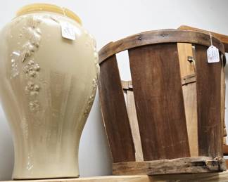 Primitive Basket and Glass Vase