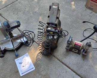 Air Compressor, Miter Saw, And Bench Grinder