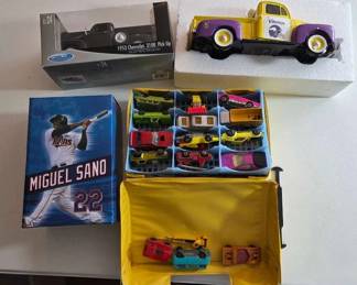 Matchbox Hotwheels Car Case, Model Chevrolet, Vikings Pickup, And Miguel Sano Bobblehead