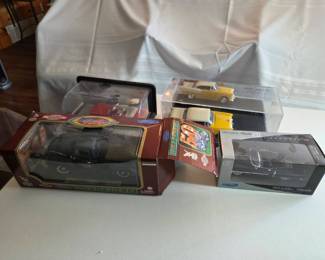 007 Model Cars in Case/Box: Ford Pickup, Ford Mustang, Cadillac Eldorado, Chevy Bel Air Plus 2 Pickups