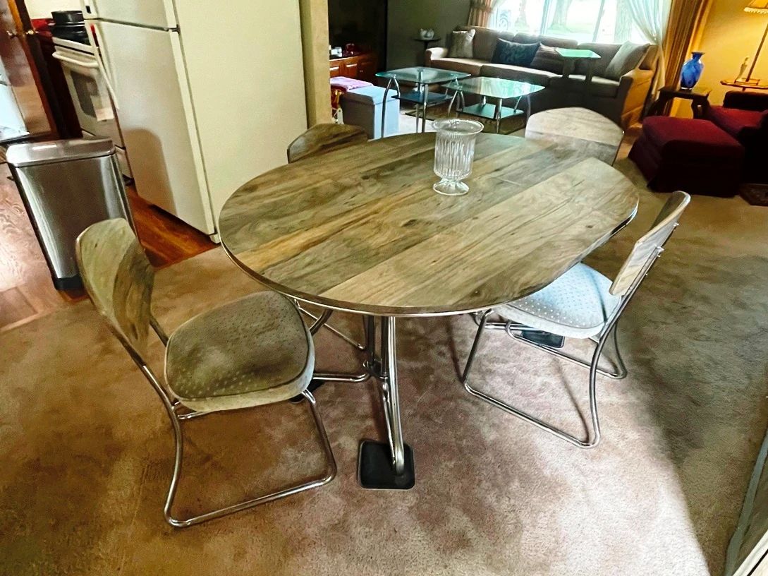 Vintage Modern Table with Matching chrome legged chairs