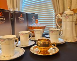 Porcelain tea set, 24K gold-plated tea cup and saucer