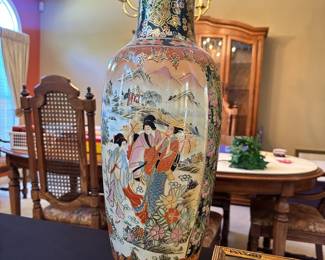 large, decorative Japanese Satsuma-style porcelain floor vase