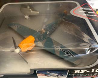 Die-cast model of the Messerschmitt Bf 109, a German World War II fighter aircraft. 
