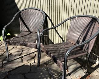 Pair of Resin Wicker Arm Chairs