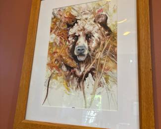 Framed & Matted Grizzly Bear Watercolor Painting by Dilley