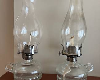 Pair of Clear Glass Chamber Oil Lamps