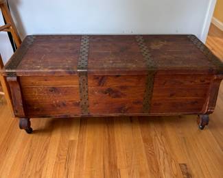 Rolling Metal Banded Cedar Chest